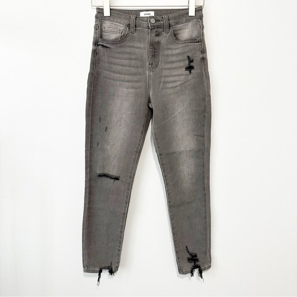 Ceros charcoal Gray high rise Skinny Jeans distressed denim size 27